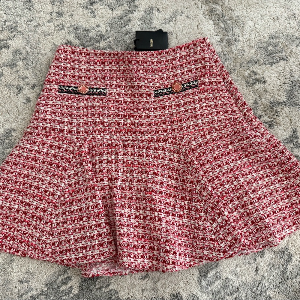 Maje Red A-Line Tweed Skirt